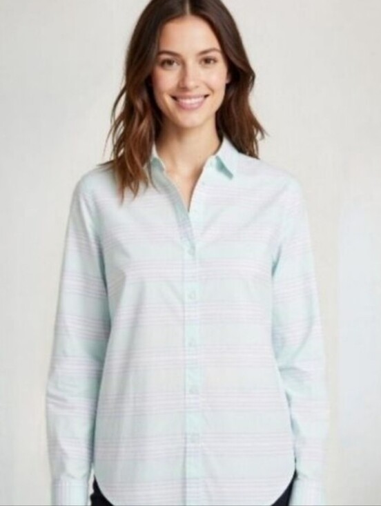 L.L. Bean Tops - L.L. Bean Cotton Mint Green Light Blue Striped Button Down Shirt Size Large
